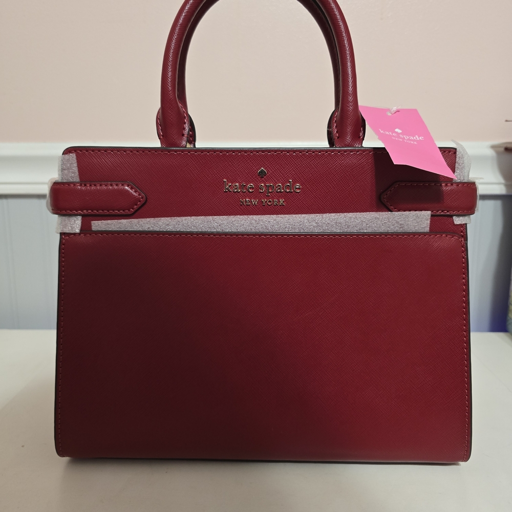NWT Kate Spade Staci Medium Satchel Red Burgundy Handbag